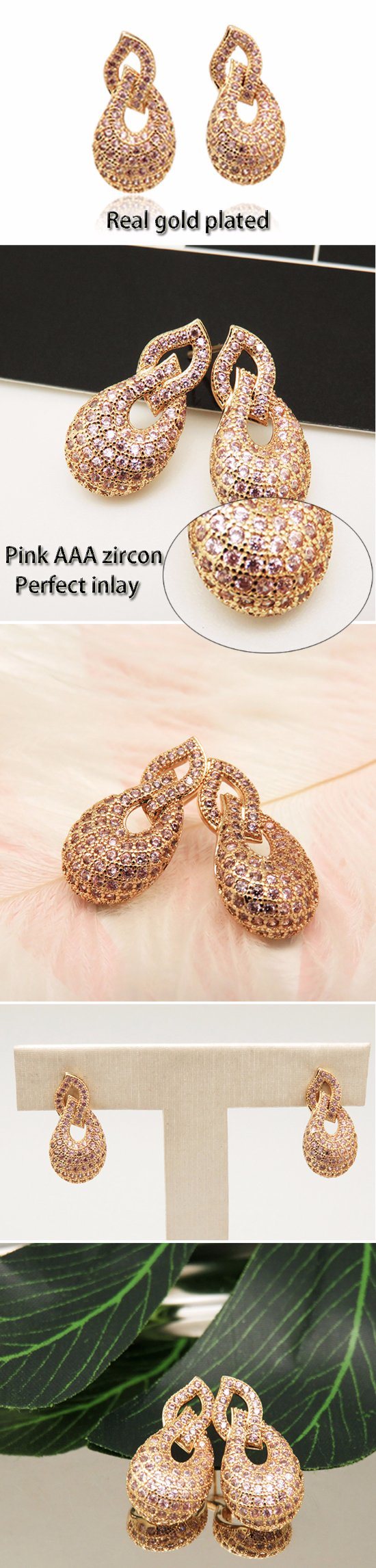 Fashion Diamond Jewelry Gold Plated Earrings Women Stud