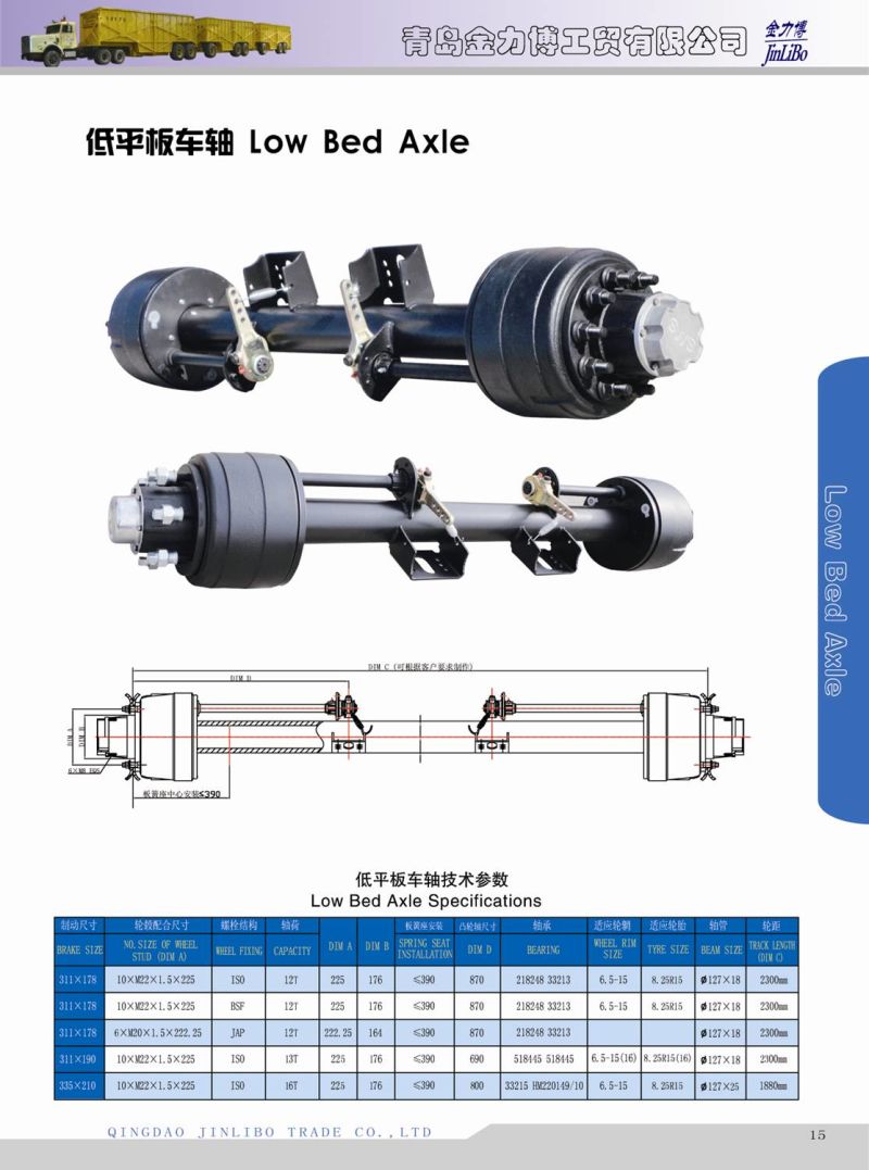 12t 13t 16t Hot Selling Low Bed Axle with Reliable Price