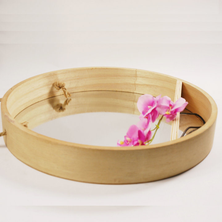 High Quality Competitive Unique Round Wooden Flower Display Wall Mirror in MDF and Veneer