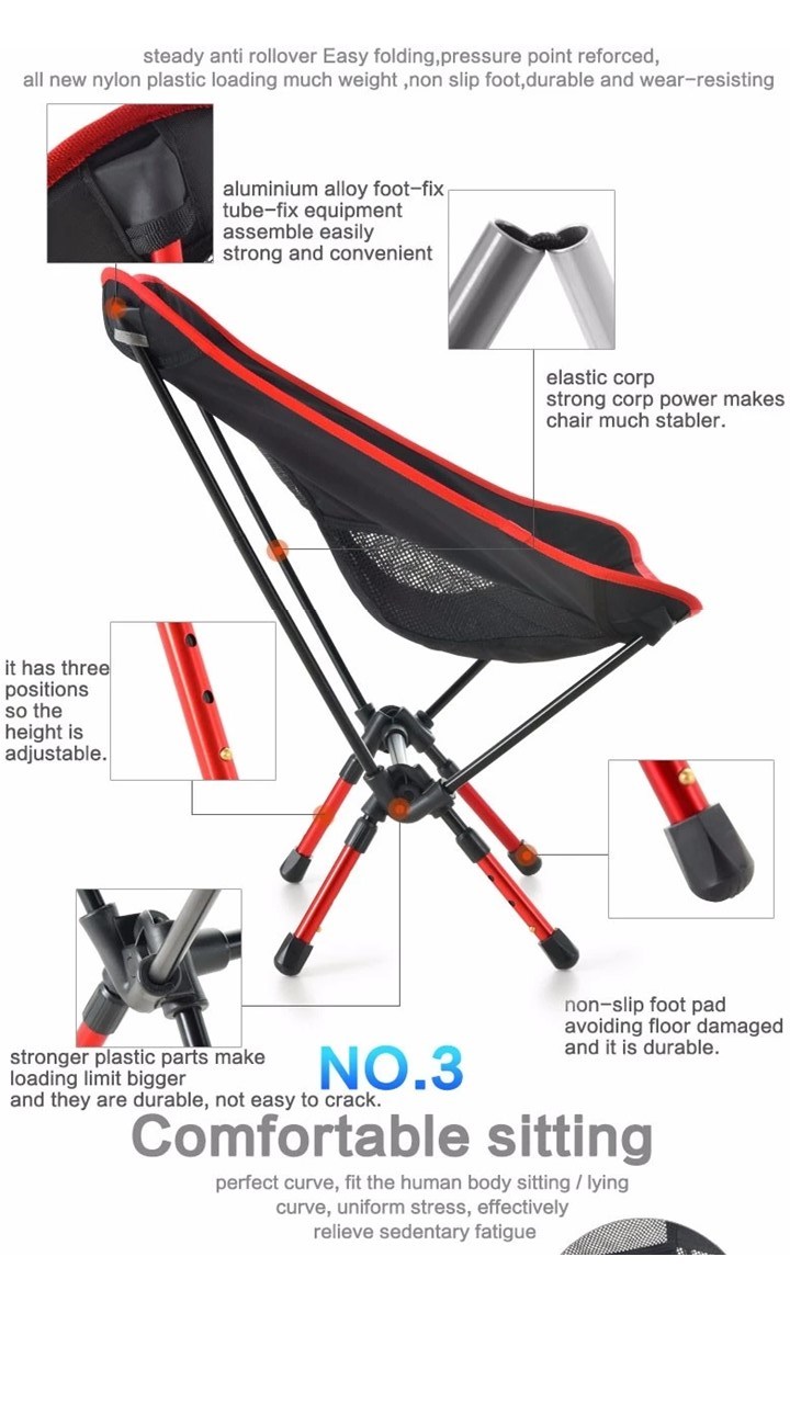 High Quality Folding Camping Ultralight Chair Aluminium Adjustable Fishing Chair
