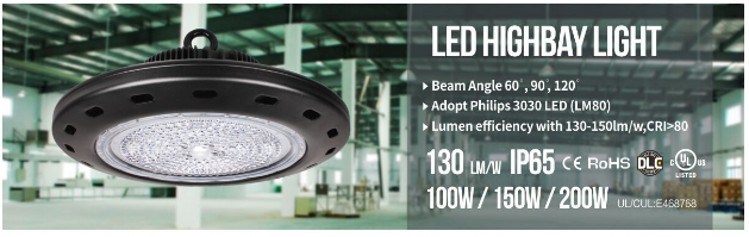 100W 120W 150W 200 UL Dlc UFO Industrial LED High Bay Light for Workshop