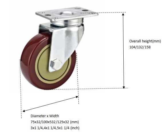 Factory Price 4 Inch Swivel Red PU Caster Wheel for Medium Duty Trolley