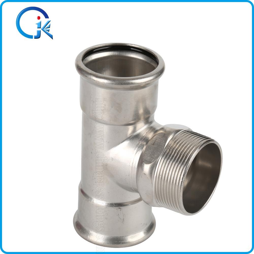 Dvgw Press Fittings Tee Stainless Steel Tee with Male Screw Threaded End