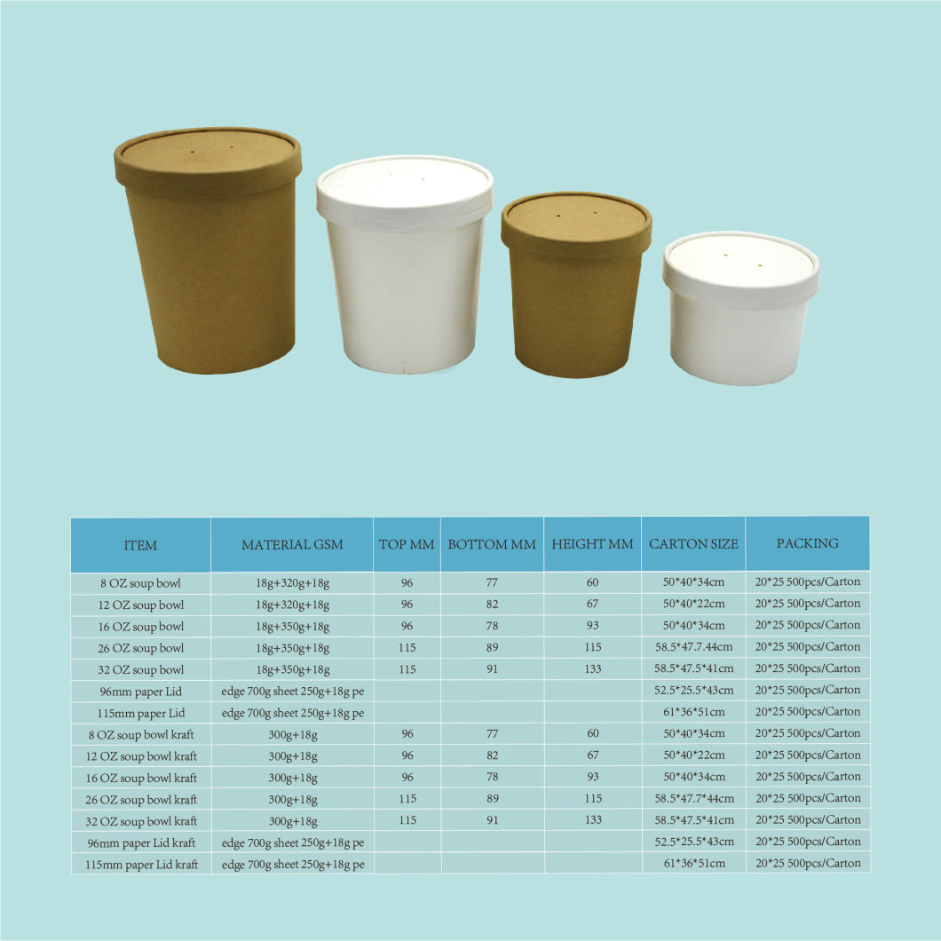 Wholesale Cheap Custom Printed Disposable Large Hot Paper Soup Cup/Bowls