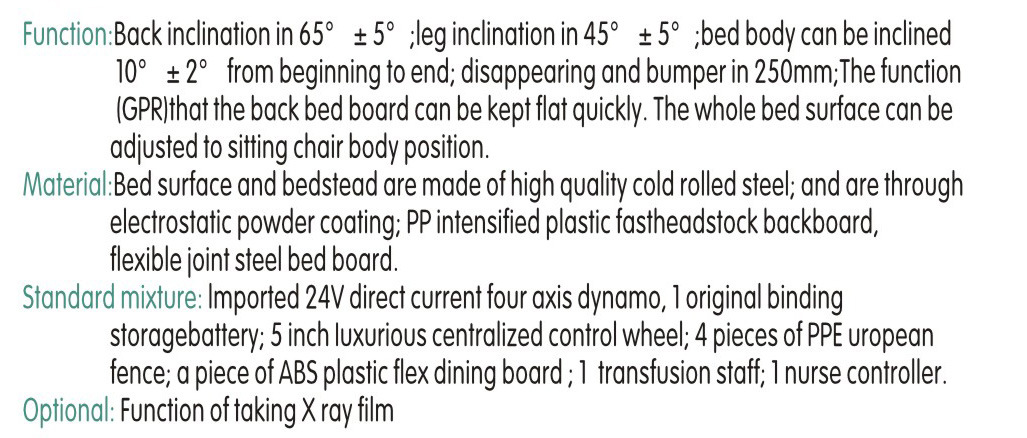 Hospital Electronic Elevating Medical Treatment Bed Five Functions for Patient