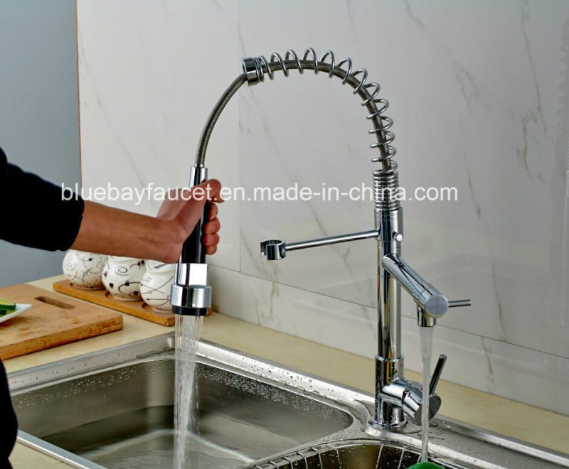 Chrome Solid Brass Pull out Kitchen Vessel Sink Mixer Tap with Swivel Spout