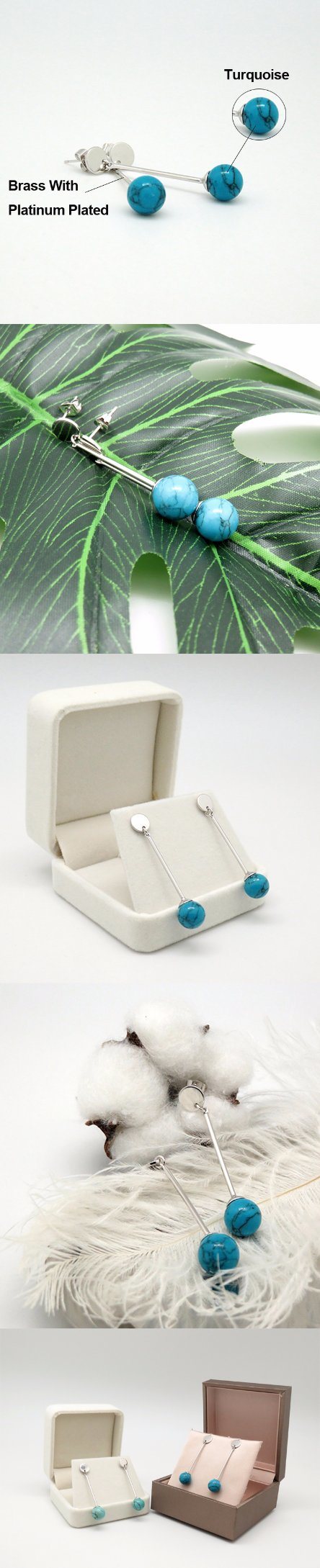 Fashion Jewelry Accessories Blue Bead Turquoise Long White Gold Plated Earring