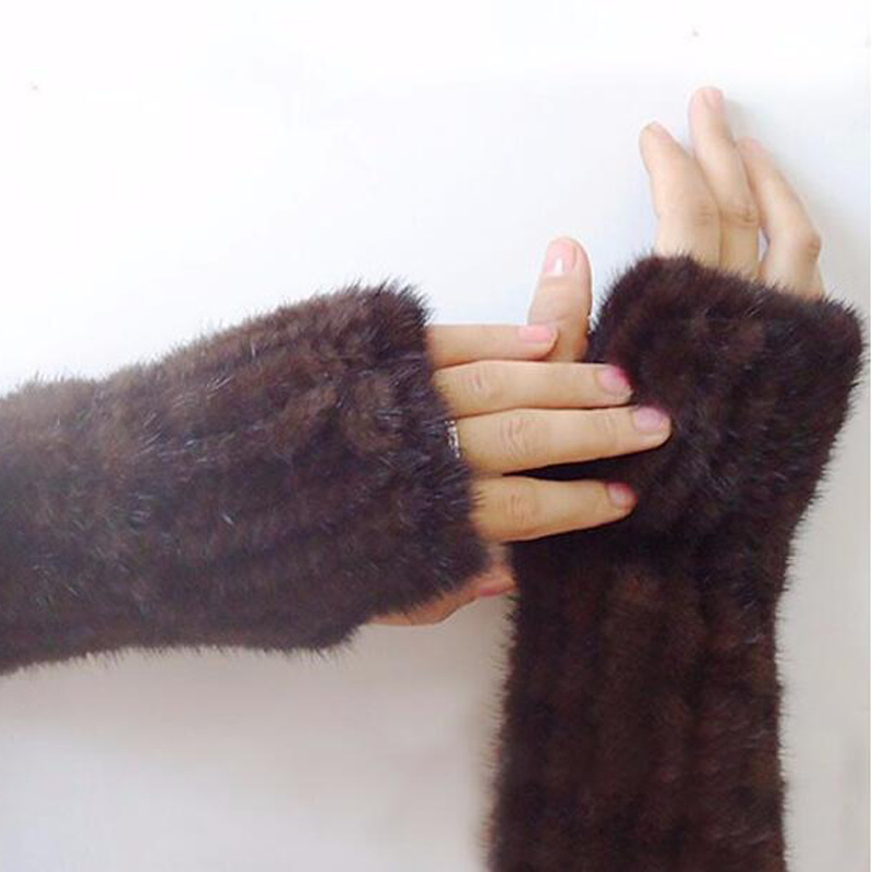 Popular Knitted Mink Fur Gloves Mittens for Finger Arm Warmer