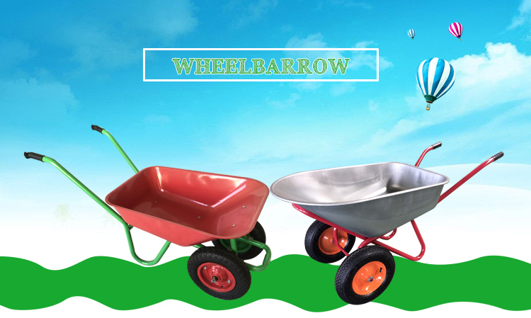 Custom Double Wheels Wheelbarrow with Steel Frame for Farm
