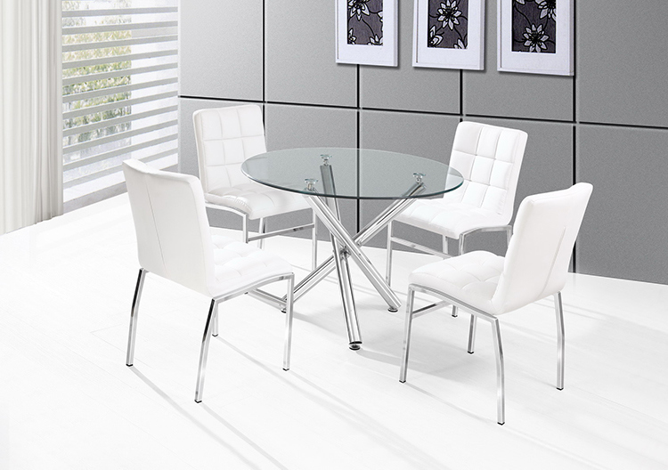 Modern Classic Chromed Metal Leg Leather Dining Chair