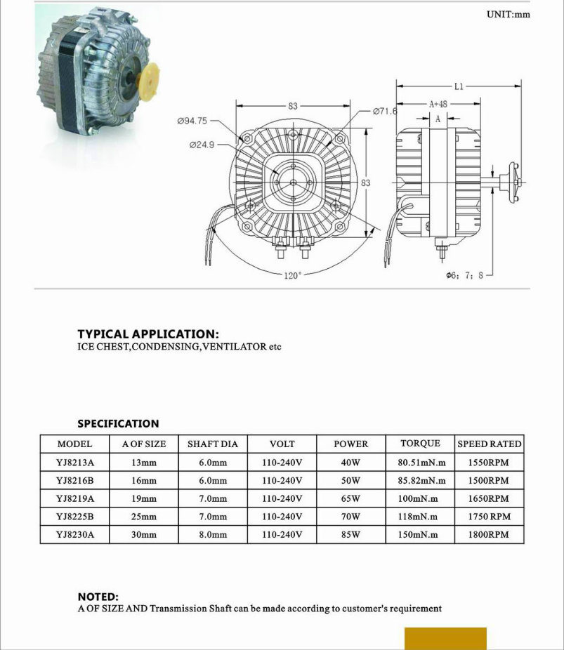 AC Induction Cooker Shaded Pole Motor for Humidifier Fan/Exhaust Fan