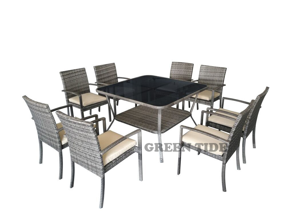 Patio Outdoor Home Garden Furniture Rattan Dining Sofa Set 9PCS