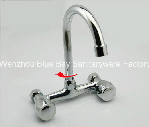 New Swivel Double Handle Wall Mounted Hot&Cold Kitchen Sink Tap Mixer Faucet