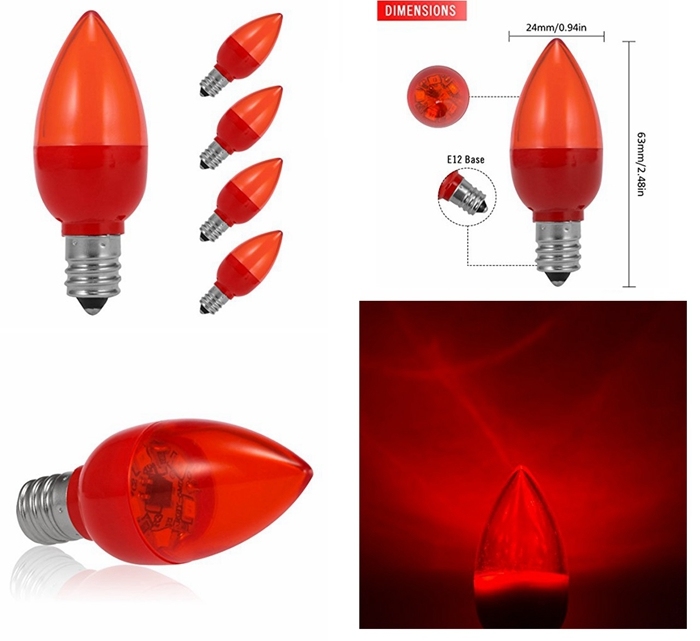 0.5W E12 LED Red Light Bulb for Party Festival Decoraton