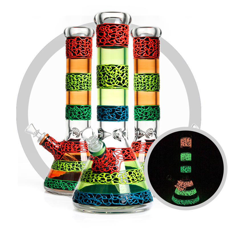 7mm UV Glass Lighter Beaker Tube Smoking Pipe Night-Luminous Shisha Water Pipes