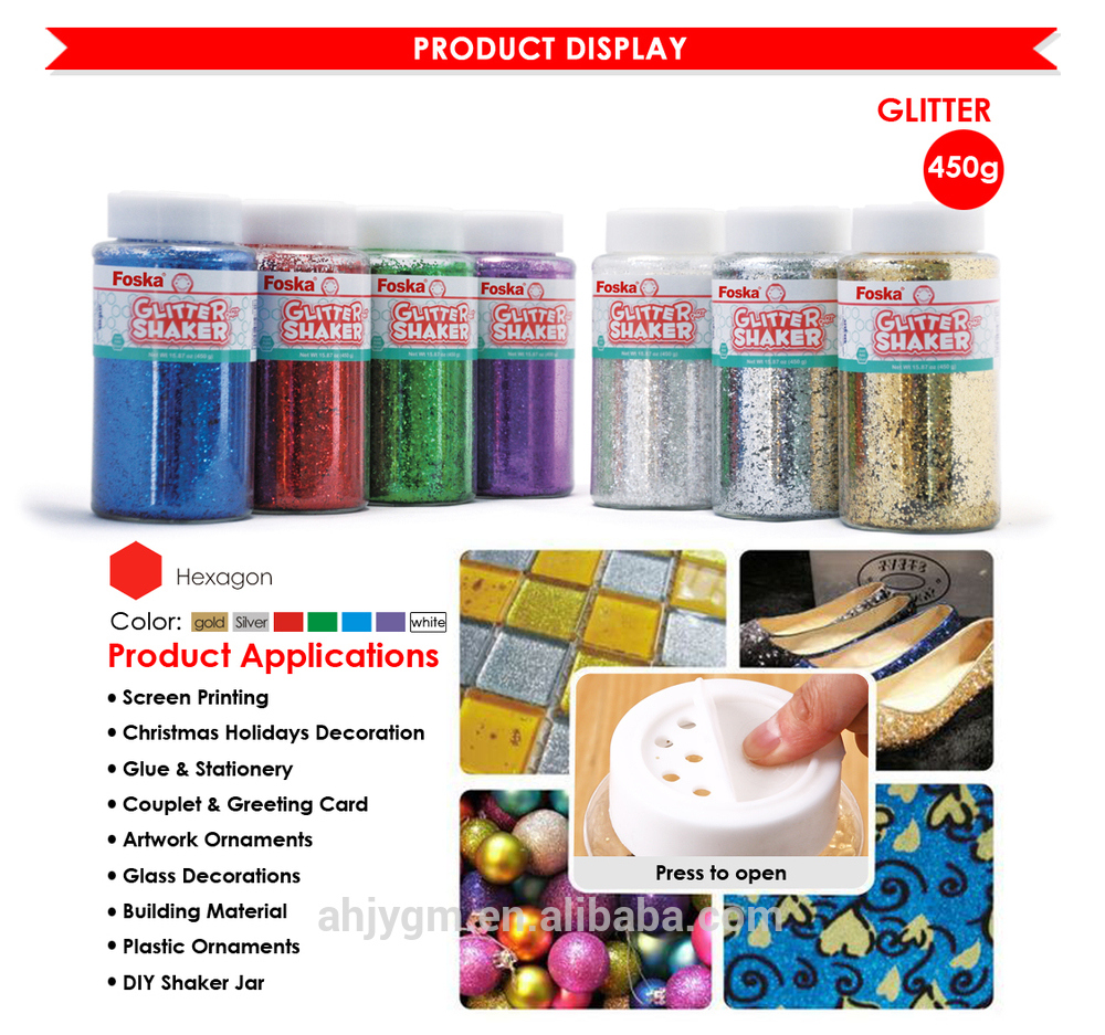 Bottle Packing Hexagonal Shape colorful Decoration Glitter Powder