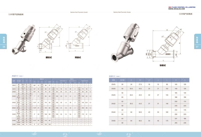 Stainless Steel Pneumatic Angle Seat Valve