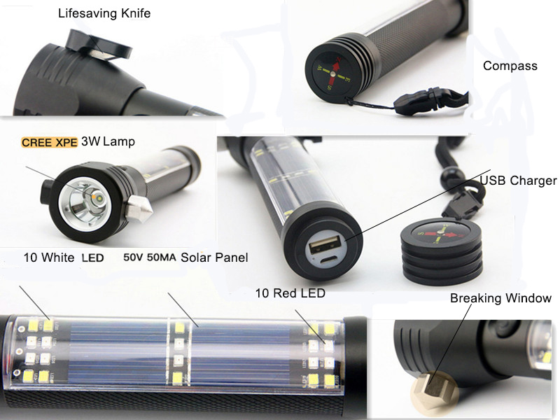 Rechargeable Portable LED Torch Solar LED Outdoor Light Flashlight (SYSG-517)