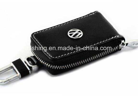 Leather Key Wallet -Premium Zipper Genuine Leather Car Keychain for Benz