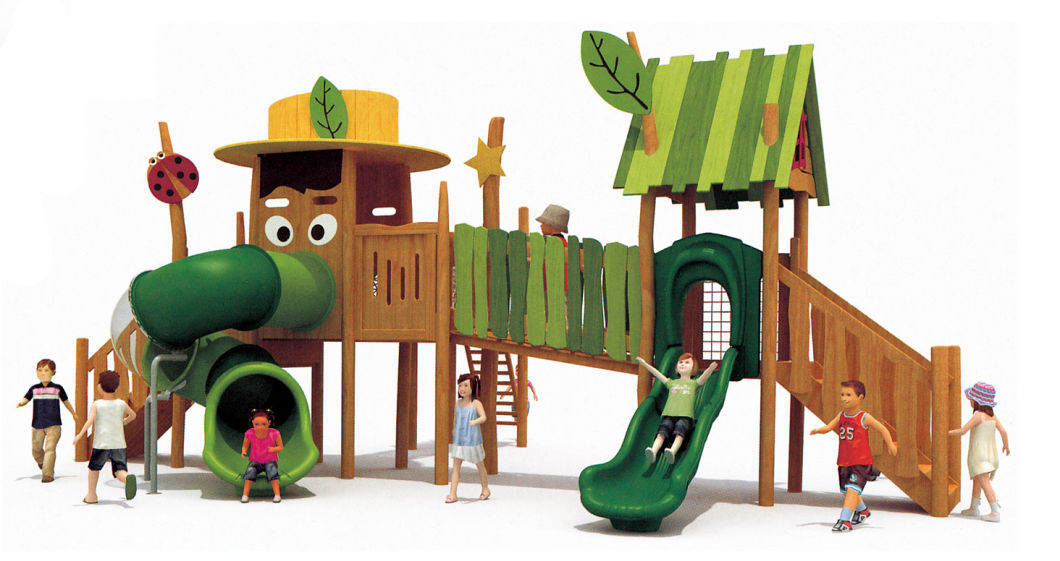 High Quality Natural Adventure Play House with Slide for Kids (HJ-15802)