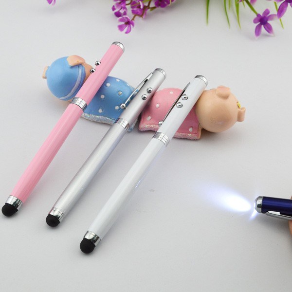 Hot Sale 4 in 1 Metal Laser Pointer Pen LED Torch Touch Screen Stylus Ball Pen 1 Color Logo Free Printing