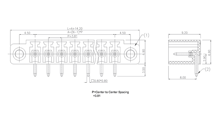 Copper Pins MB1.5h/V3.81 Ce UL Plug-in Male Terminal Block