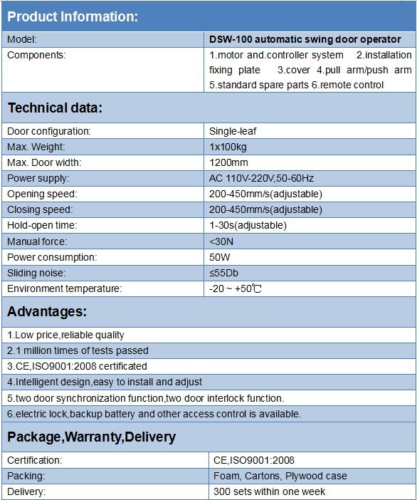 Dsw-100 Automatic Swing Door Opener
