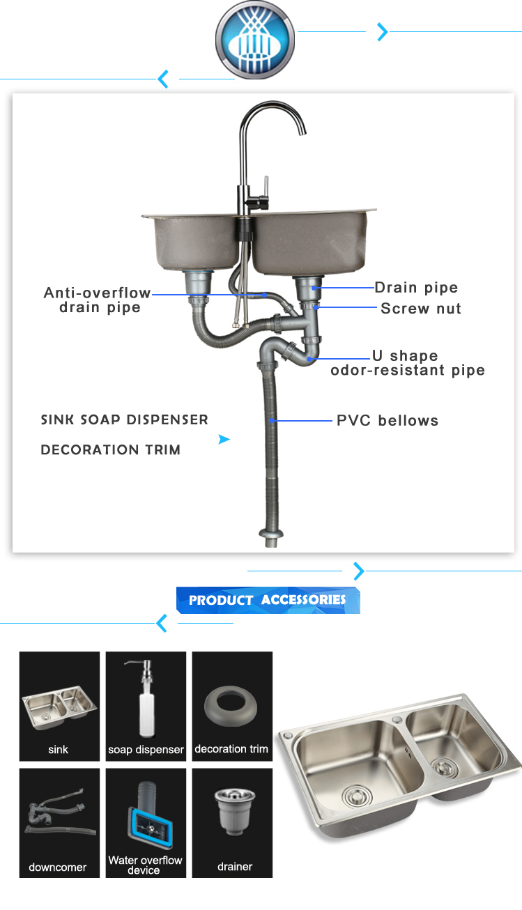 Undermount Double Bowl Stainless Steel Sink, Kitchen Sink, Wash Basin