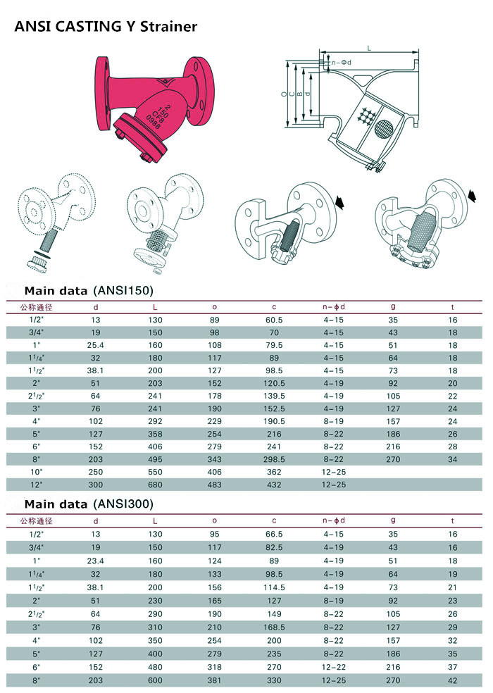ANSI 150lb 300lb Filter Y Pattern Strainer (YS4P)