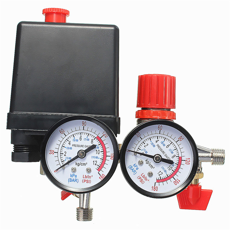 Air Compressor Pressure Valve Switch Manifold Relief Regulator Gauges 180psi 240V 45X75X80mm Popular