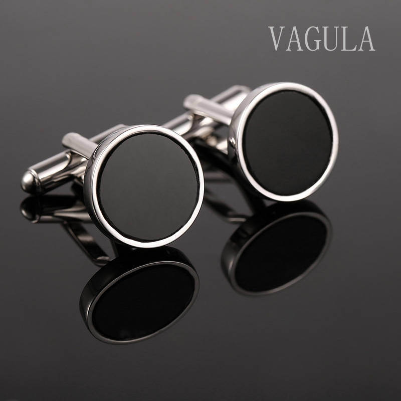 VAGULA Round Black Agate Cuff Links 10122