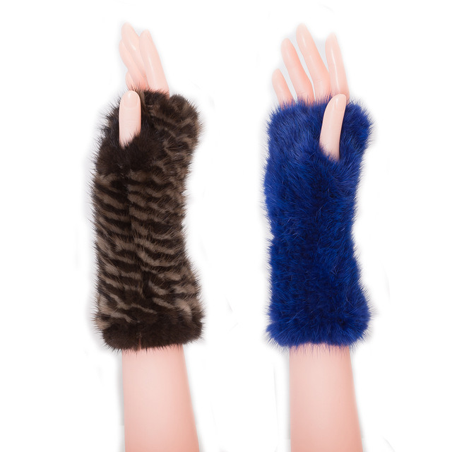 Knitted Mink Fur Mittens Black Winter Fur Leather Gloves Fur Gloves