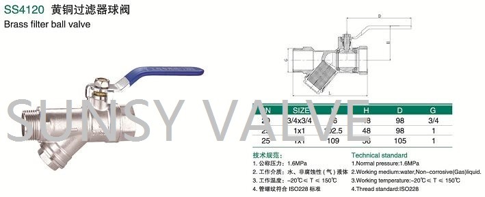 Ss4120 Brass Filter Ball Valve Y Strainer Nickle Plated