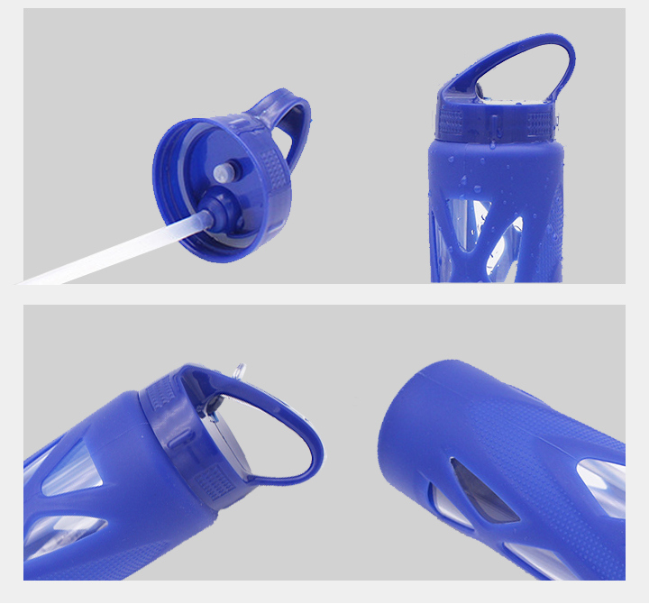 550ml Portable Sport Travel Borosilicate Glass Water Bottles with Straw