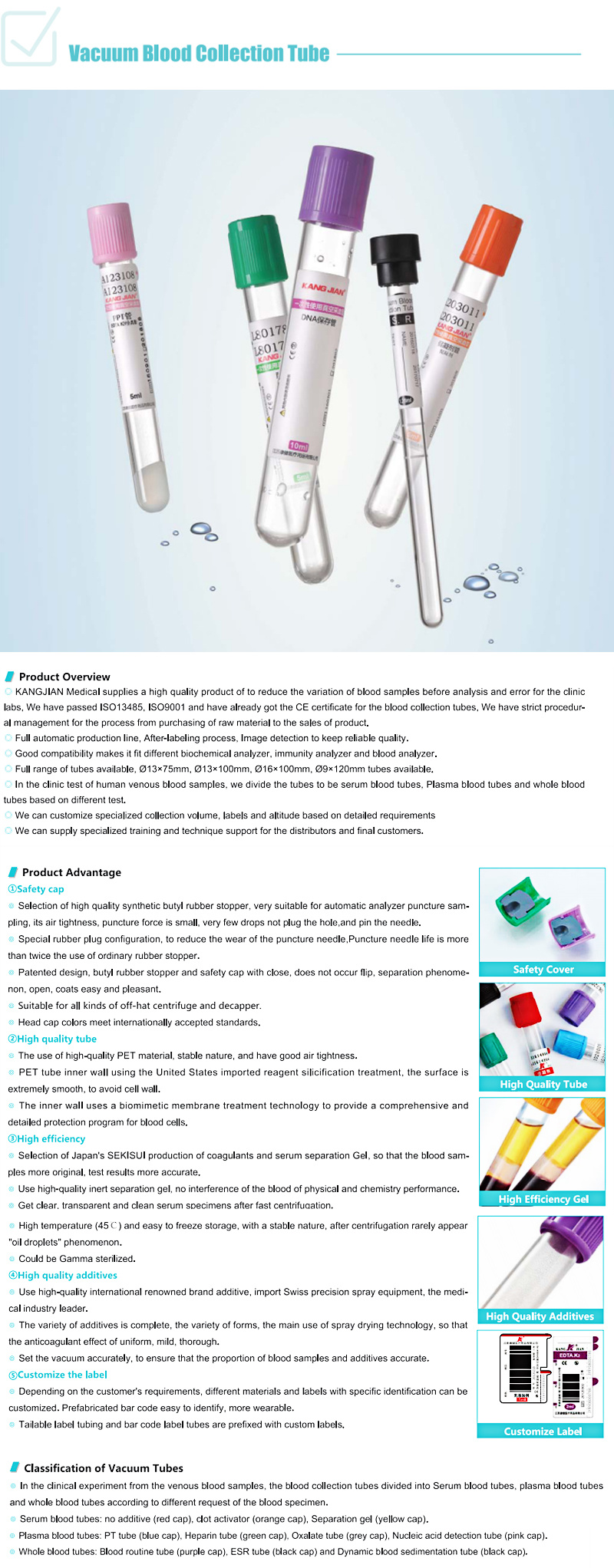 EDTA Blood Collection Tube with Different Size