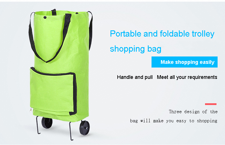 Foldable Nylon Grocery Portable Wheeled Market Shopping Trolley Bag