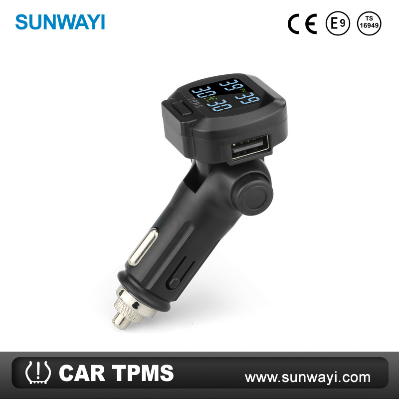 Cigarette Lighter TPMS Tire Pressure Monitor System with Movable Display and USB Charging Port