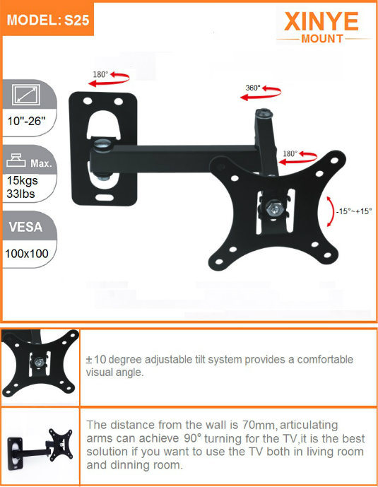 LCD Wall Mount Full Motion TV Bracket for 10-26 Inch