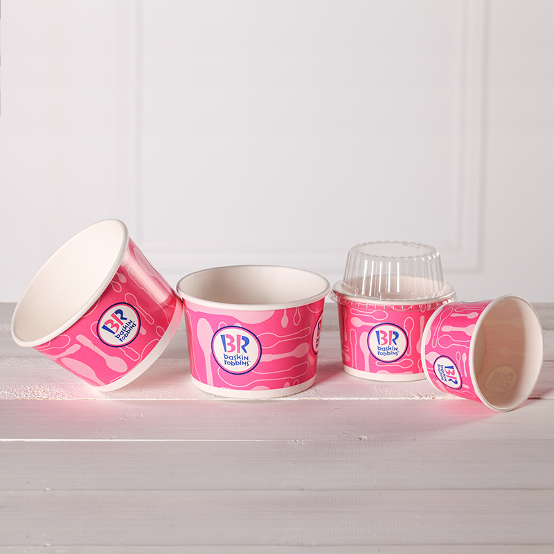 Double PE Coated Disposable Ice Cream Paper Cup with Lid
