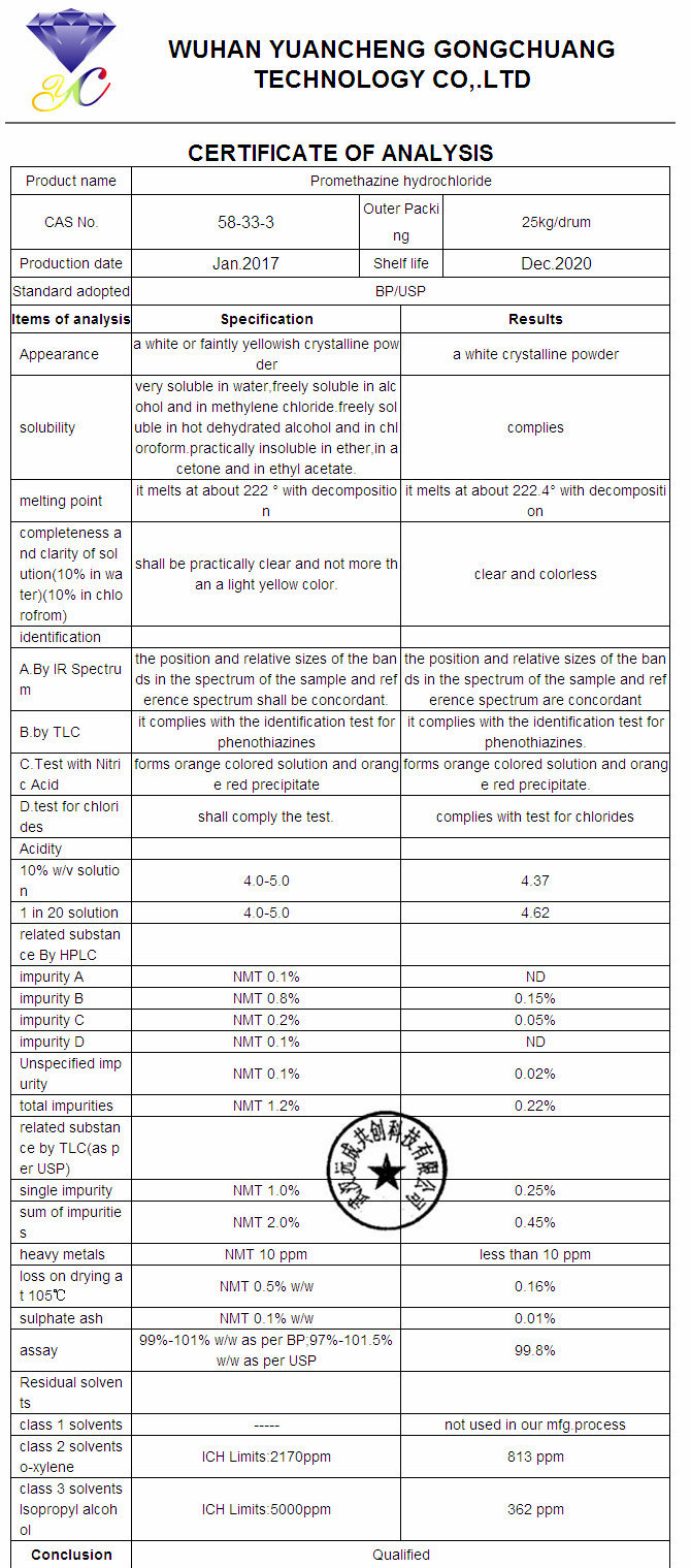 Cough Medicine Promethazine HCl 99% Purity 58-33-3