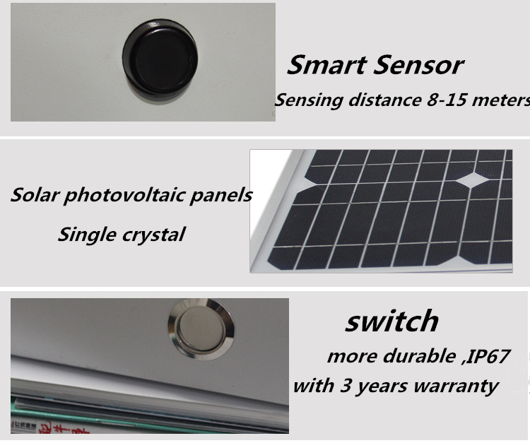 Integrated Solar LED Streetlight Solar LED Road Lights 50W Used for Street with PV Solar Panel Battery and LEDs