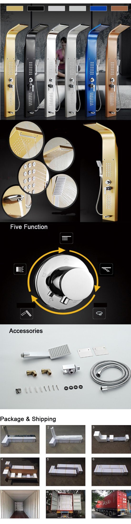 Multi-Function Thermostatic Auto Heated Stainless Steel Shower Panel