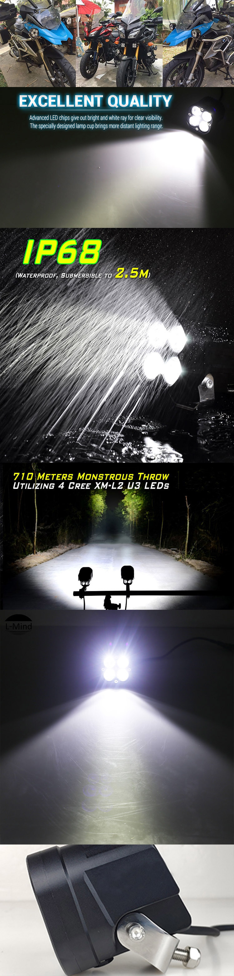Wholesale Free Shipping Moto Parts Cross Bike Lamp Motorcycle 40W CREE LED Working Light