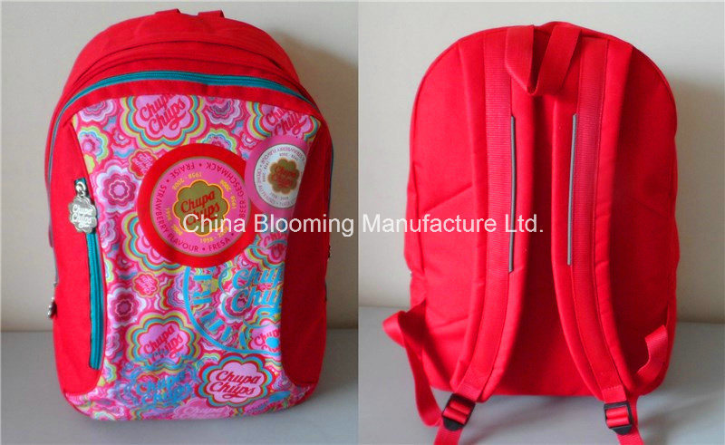 Red Polyester Girls Student Stationery School Backpack with Pencil Bag