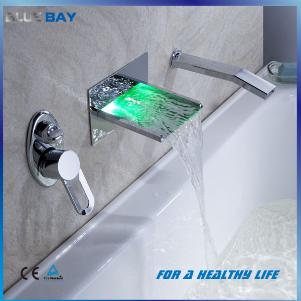 Brass Wall Mounted Single Handle Bath Shower Tap with LED Lights