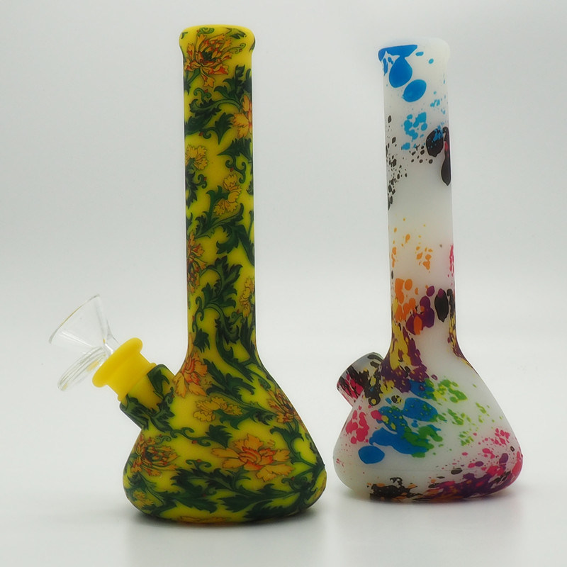 420 Weed 10'' Silicone Beaker Water Pipe with Printing Factory Directly