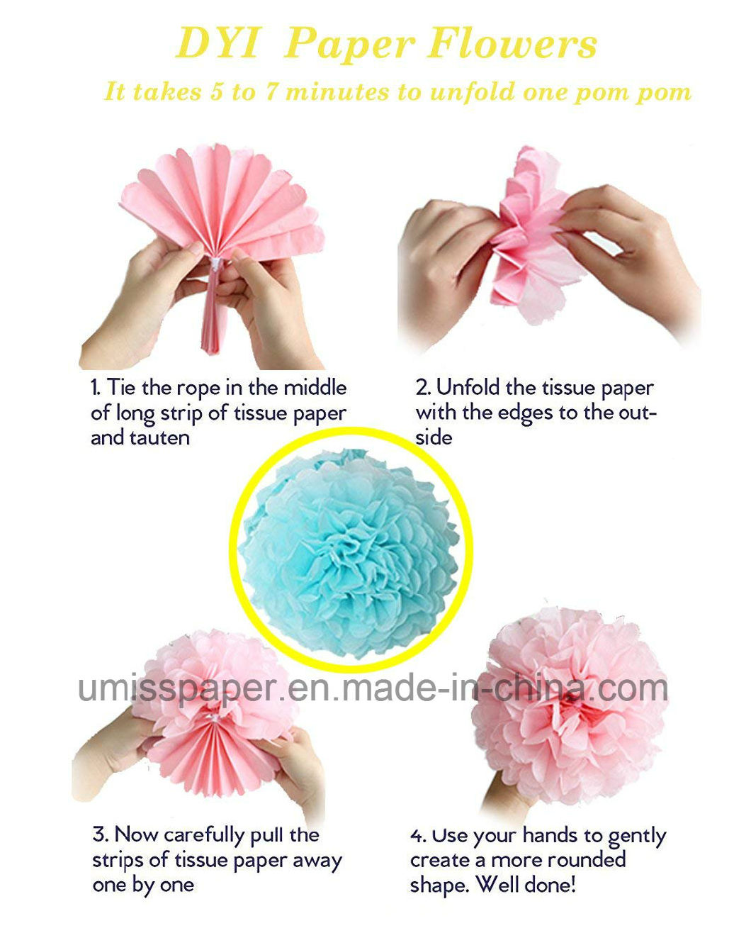 Umiss Paper POM Poms Happy Birthday Banner Party Decoration Party Supply