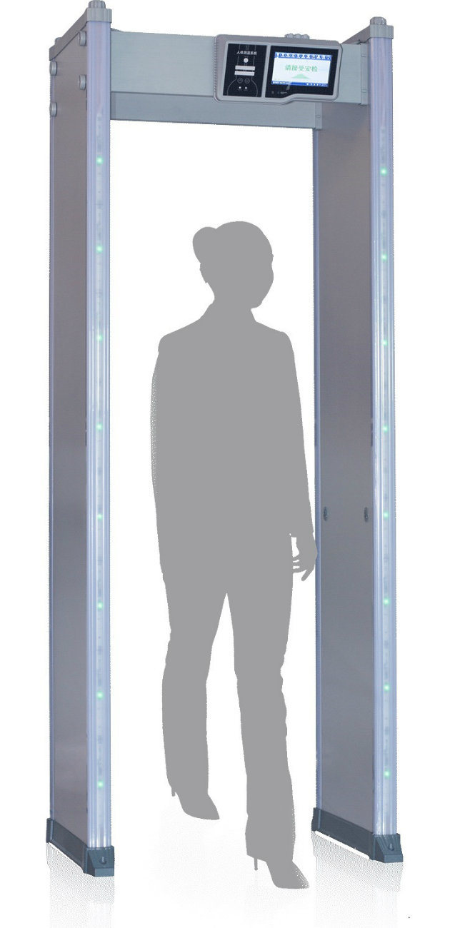 People Walking Through Door Frame Metal Detector for Checking Security