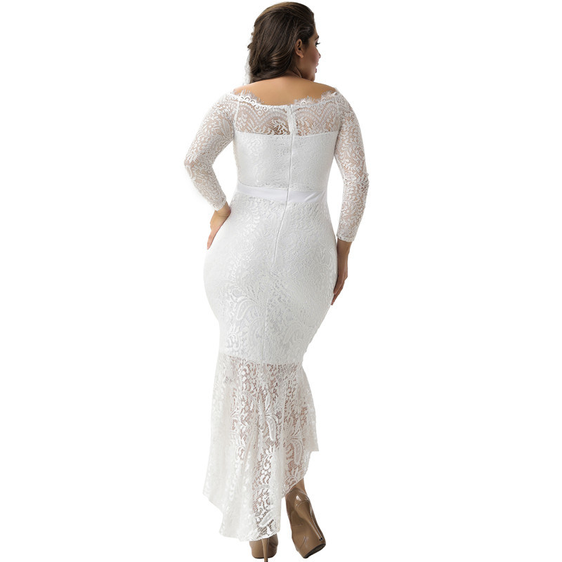 Low MOQ Plus Size Elegant Lace Hi-Low White Evening Party Wedding Dress