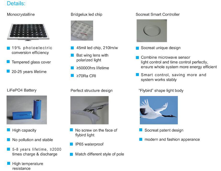 210lm/W Solar LED Module Garden Road Street Light with Motion Sensor